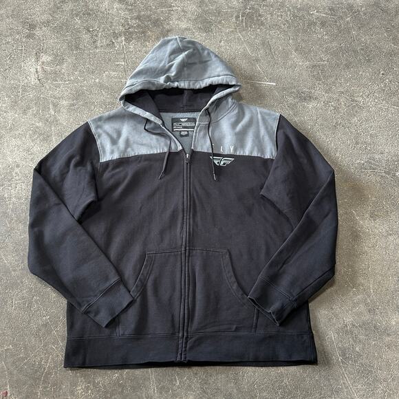 Fly Racing Zip Up Hoodie Sweatshirt Size XL Black Gray Horizontal Pockets Moto - Picture 1 of 9